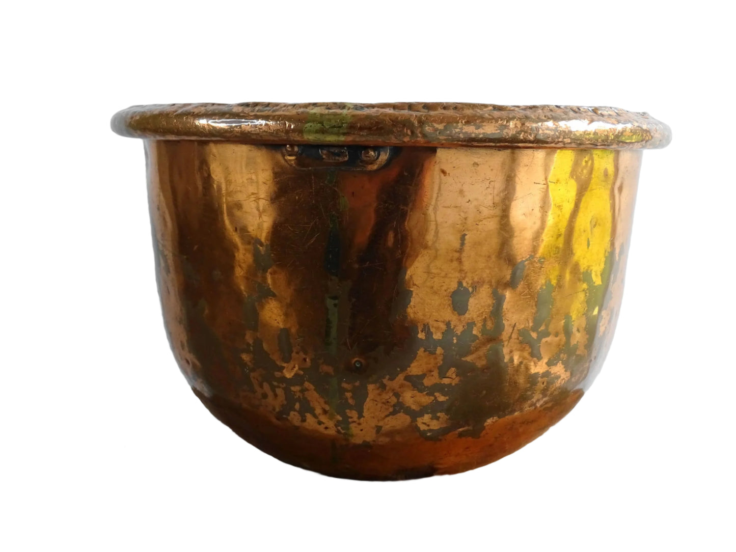 French antique copper bowl for confectioners, copper mixing bowl with curved base and high polish from the 18th century. Copper bowl for meringue for a French farmhouse style kitchen.