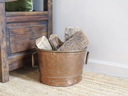 Antique French copper water vessel, rustic farmhouse decor, vintage ferrat from Auvergne with patina, 18th-century copper home accent