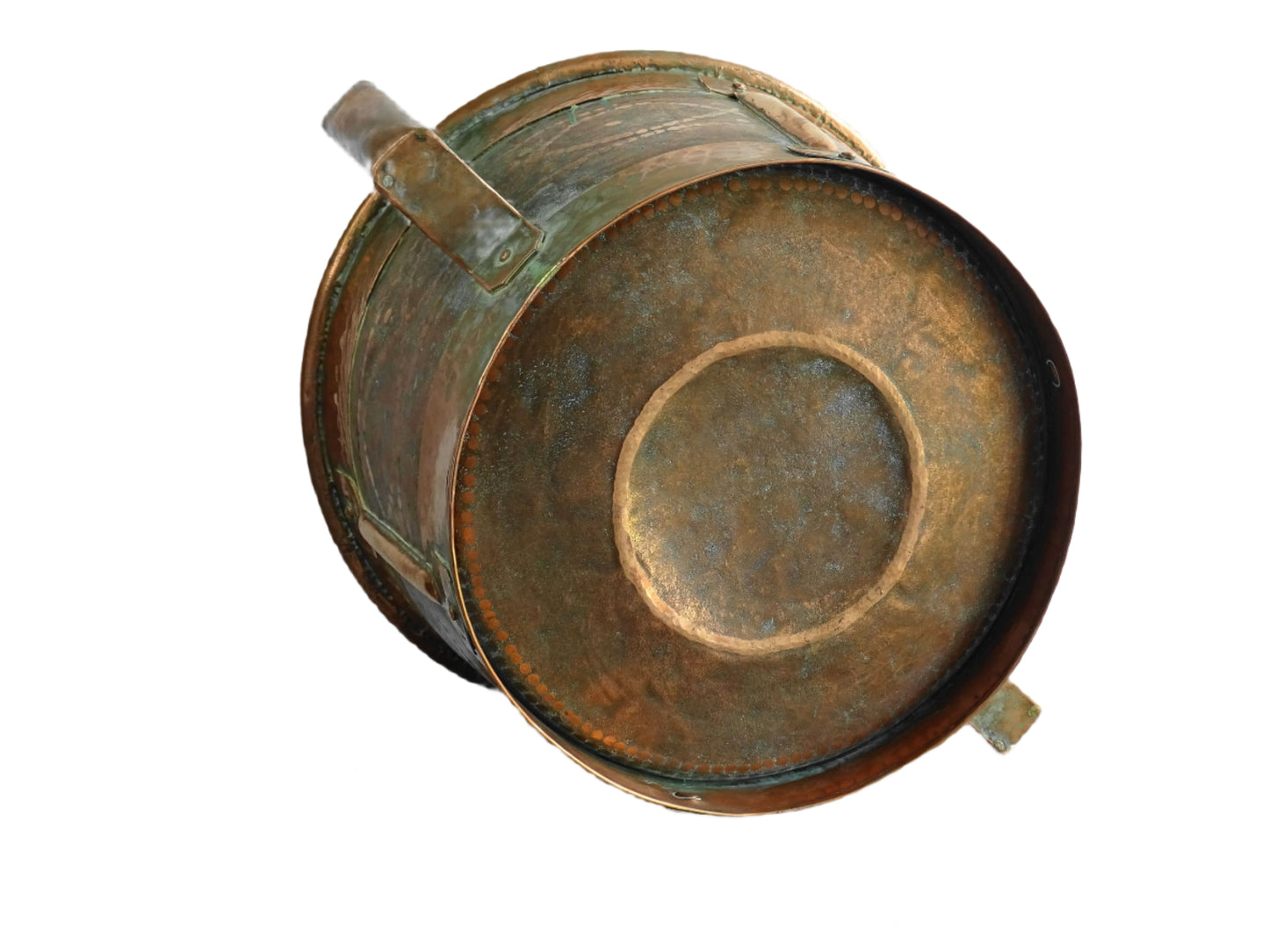French Antique Copper Ferrat from the Auvergne or Copper Water Carrier with Hammered Copper and Two Handles