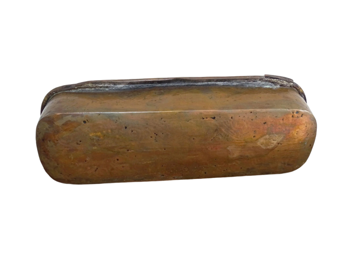 French antique copper fish poacher or poissoniere with hammered copper body and wrought iron handle
