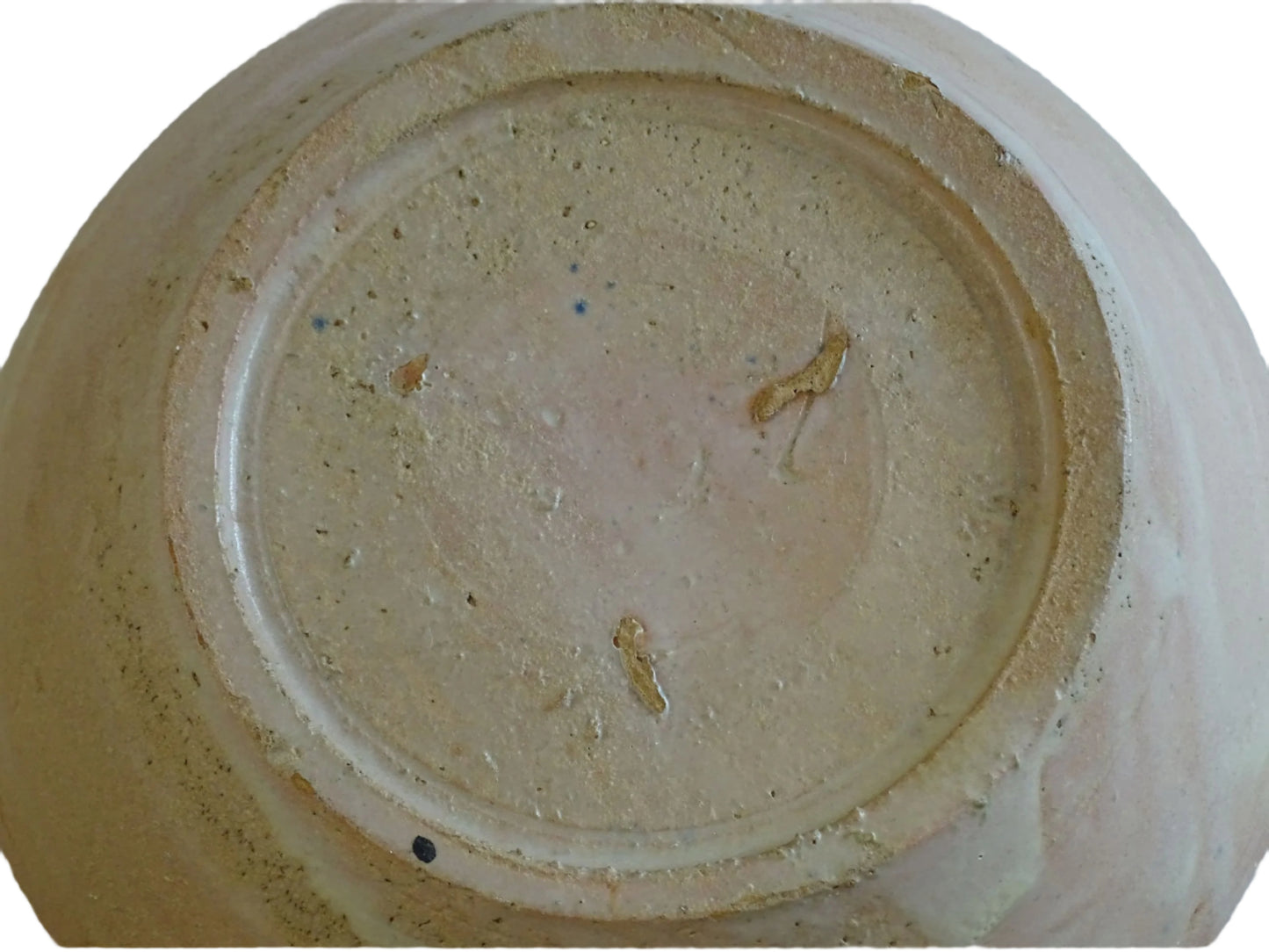 Spanish antique Fajalauza ceramic lebrillo from Granada. Terracotta ottery bowl with a pink tone and hand-painted blue star-shaped flower. Deep bowl for antique wall. Antique Mediterranean decor, decorative bowl.