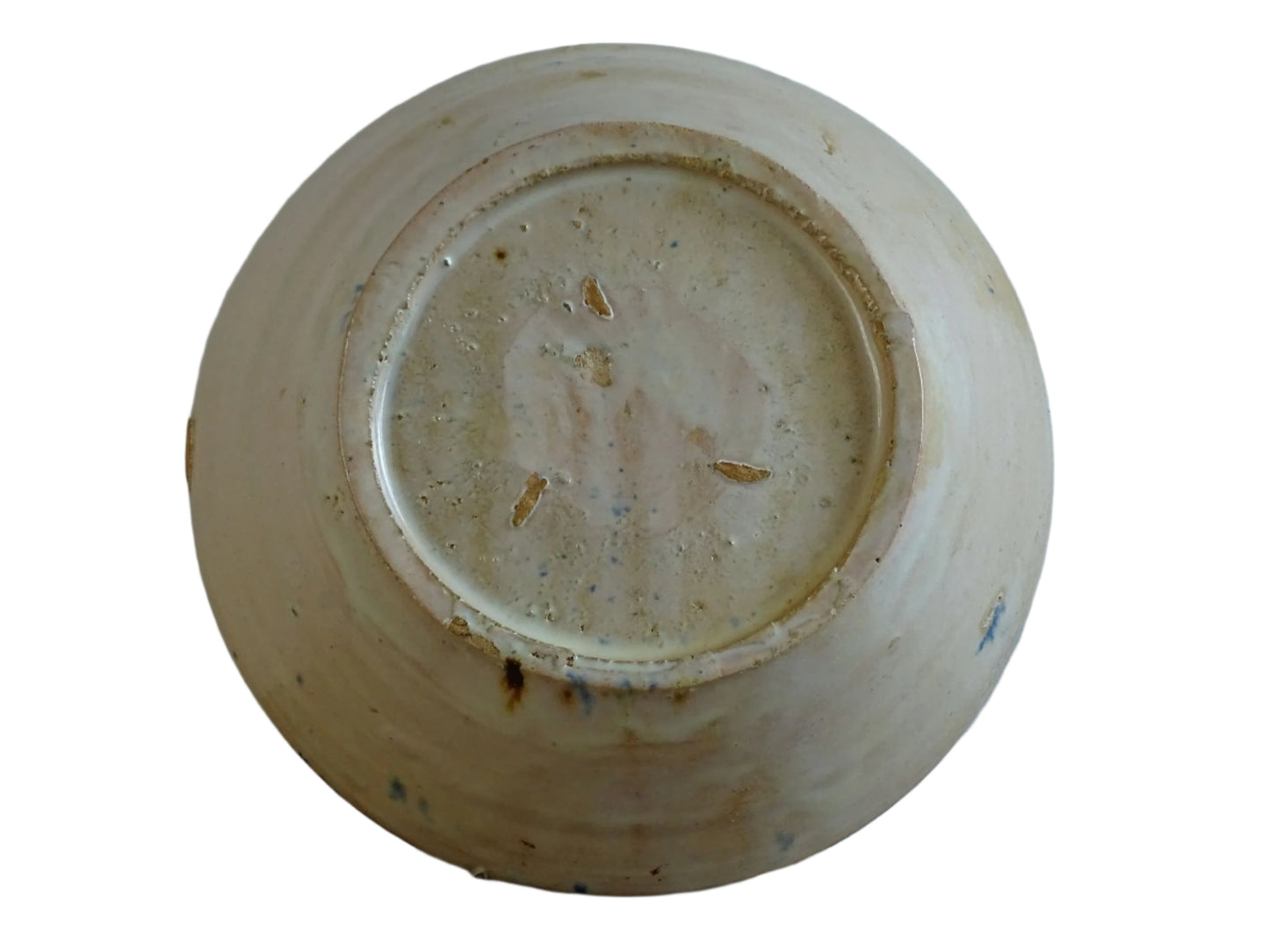 Spanish antique Fajalauza pottery lebrillo from Granada. Tin glazed terracotta bowl, hand-painted with blue leaves and flowers.