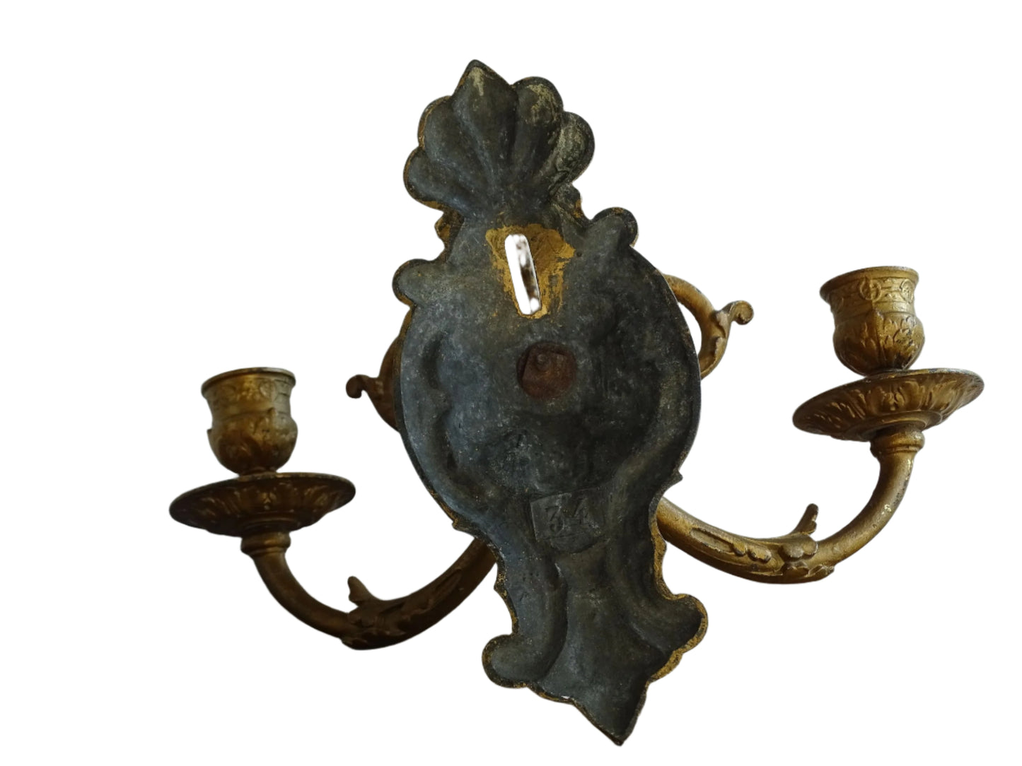 Antique French Wall Sconce in Rococo Style with Place for Three Candles. Antique wall candle holders or gilt sconce.