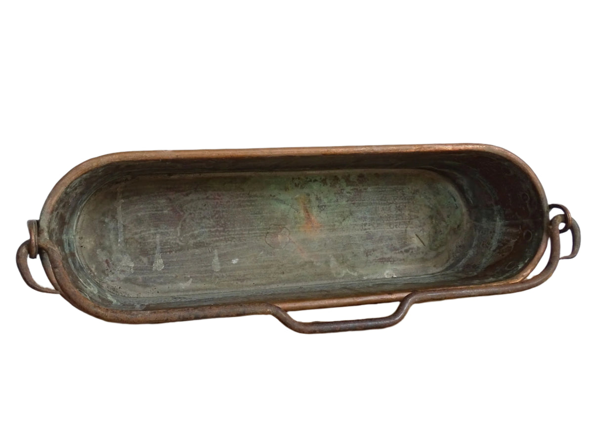 French Antique Copper Fish Poacher with wrought iron handle also known as a Poissonnière or Fish Kettle