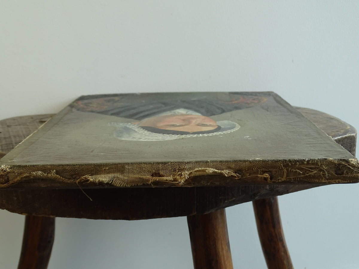 French Antique Portrait Painting of a Lady, Folk Art Portrait 19th c