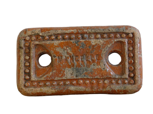 Timeworn French antique ceramic bed warmer or brique chauffe-lit. Bed warming brick in terracotta, glazed in a orange-red tone. Rustic patina home decor.