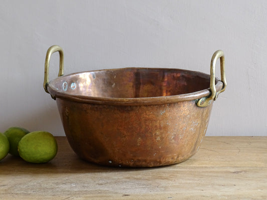 Antique French Copper Confiture Pan with Brass Handles