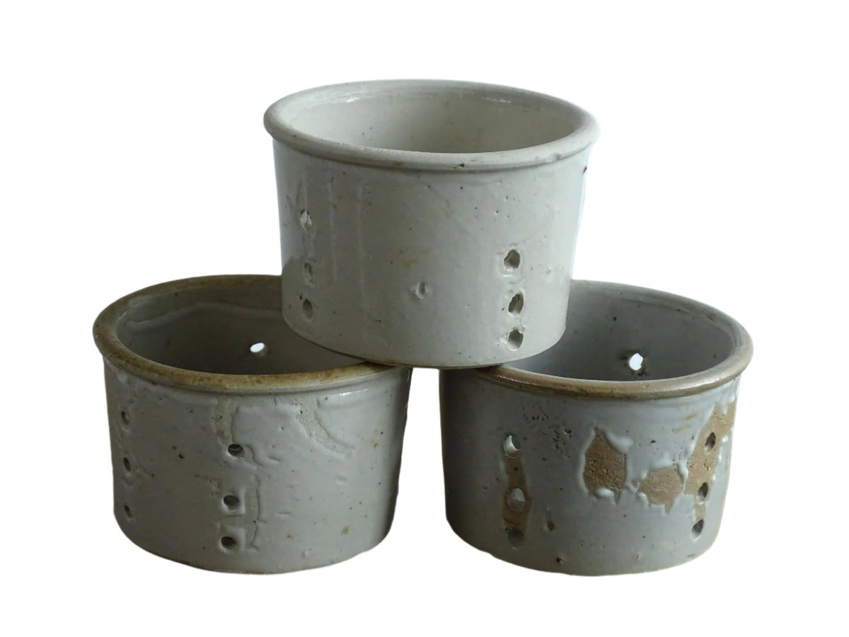Trio of French antique pottery faisselles for making cheese, French antique kitchen decor