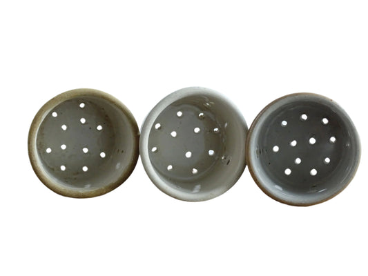 Trio of French antique pottery faisselles for making cheese, French antique kitchen decor