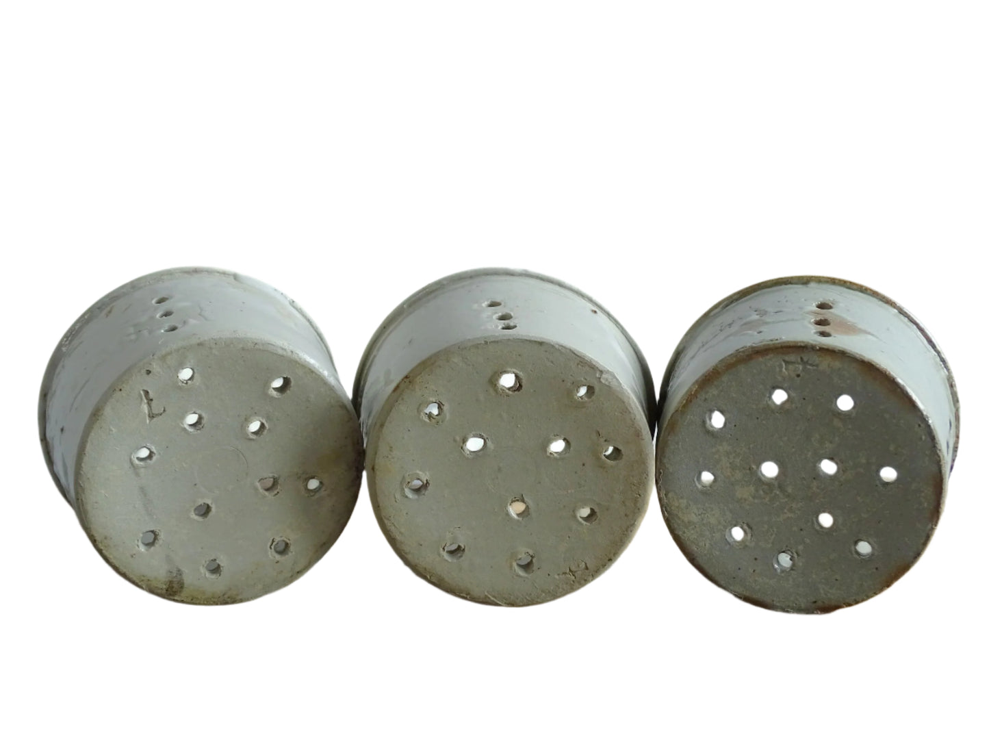 Trio of French antique pottery faisselles for making cheese, French antique kitchen decor