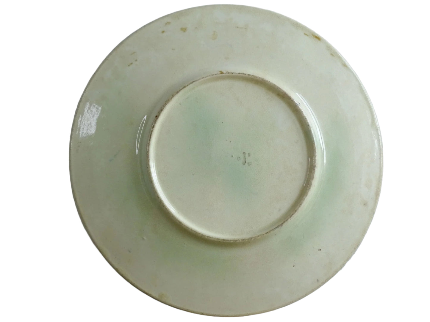 French antique barbotine majolica plate with floral and leaf motif