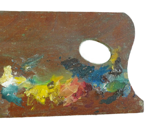 French vintage art palette with layers of paint for art studio decor
