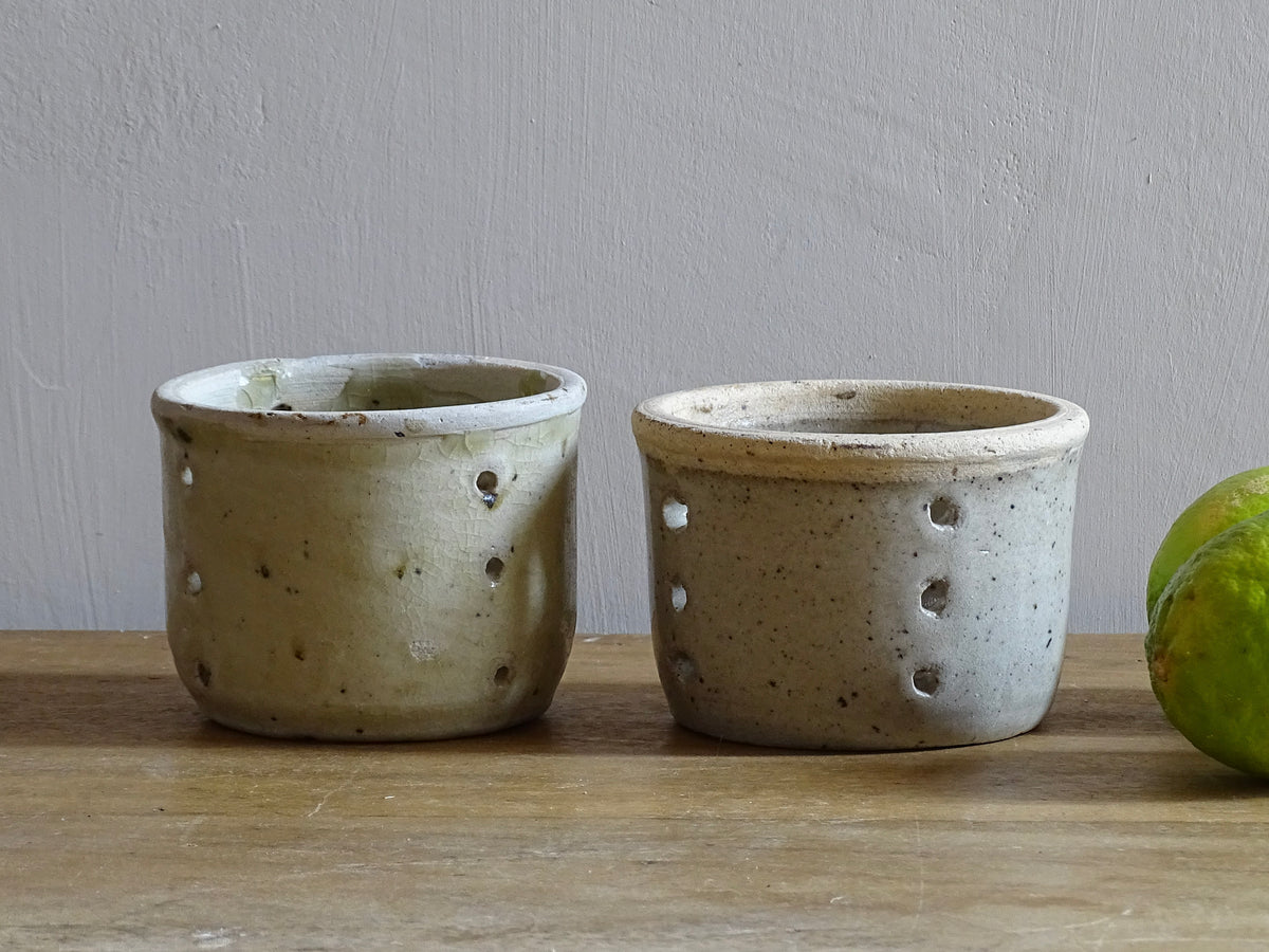 Two Antique French Faisselle Cheese Strainers