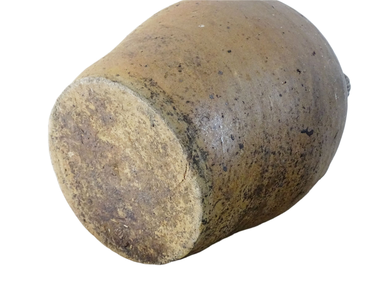 French antique pottery pitcher for a rustic farmhouse kitchen. Earthenware pottery pitcher with brown top, two handles and red-tone body