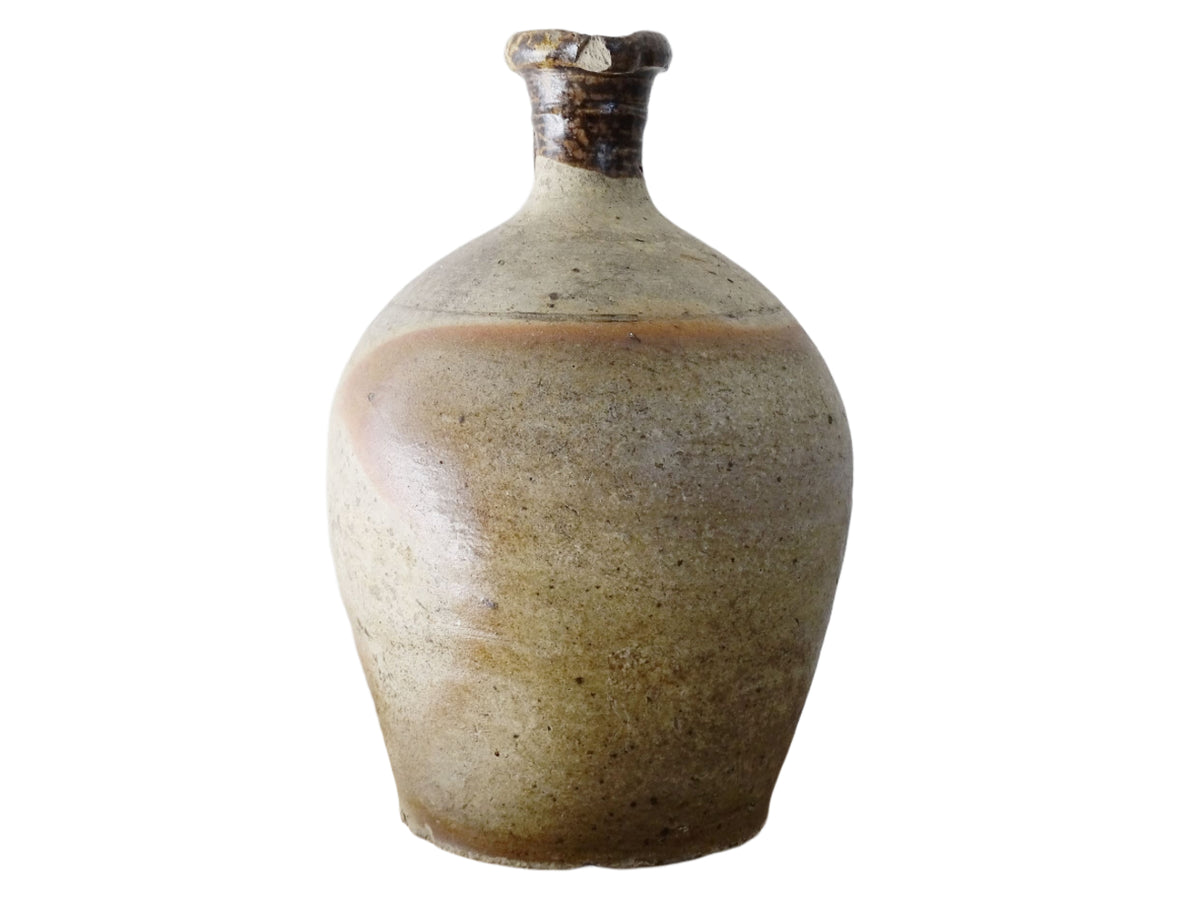 French antique pottery oil pitcher with brown glaze, rustic pottery jug