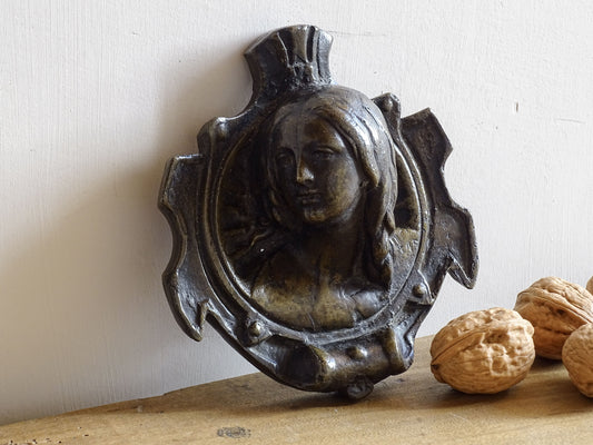 French antique Bronze Plaque Depicting a Woman in profile