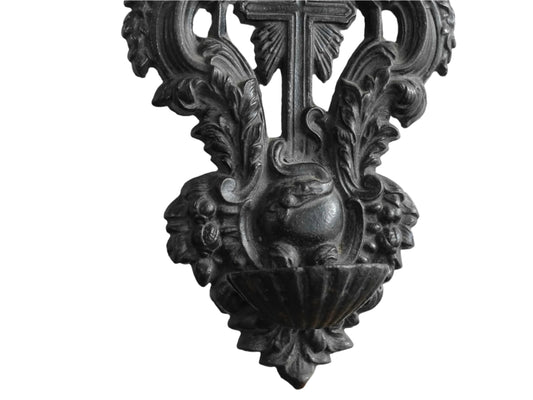 French antique benitier cross for wall decor. Antique religious decor.