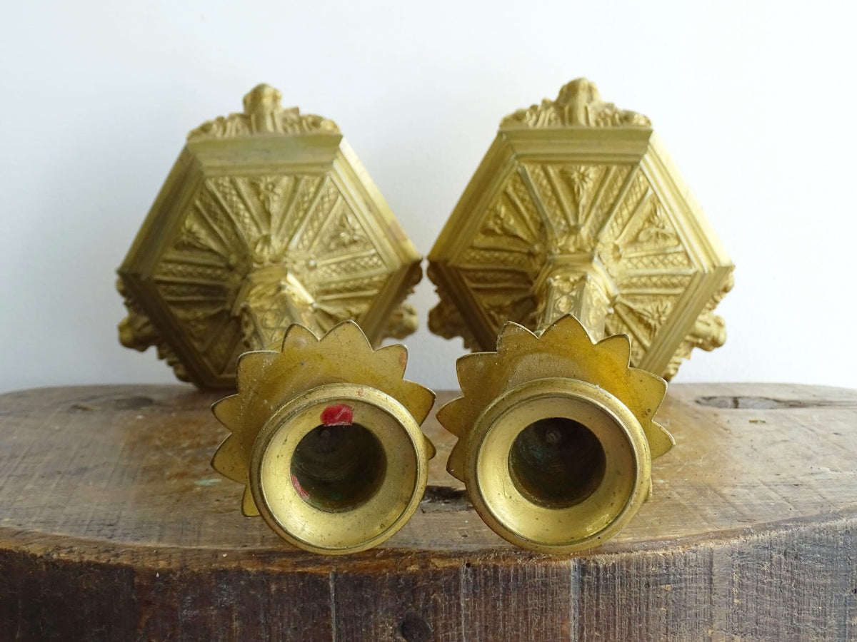 Antique French Ormolu Candlesticks from the 19th century, these antique candlesticks add a touch of French decor to your home.