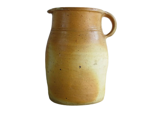 French antique pottery milk jug with orange tones for rustic farmhouse decor.