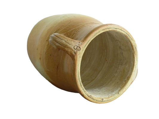 French antique pottery milk jug with orange tones for rustic farmhouse decor.