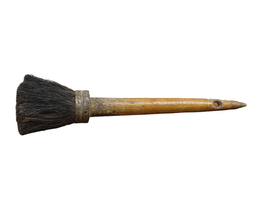 French antique paint brush with horse hair bristles and a patinated wooden handle. Art studio decor.