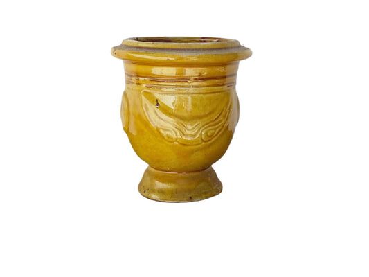 Vintage French Anduze Planter with Ochre Yellow Glaze, a yellow glazed terracotta pot or anduze pot