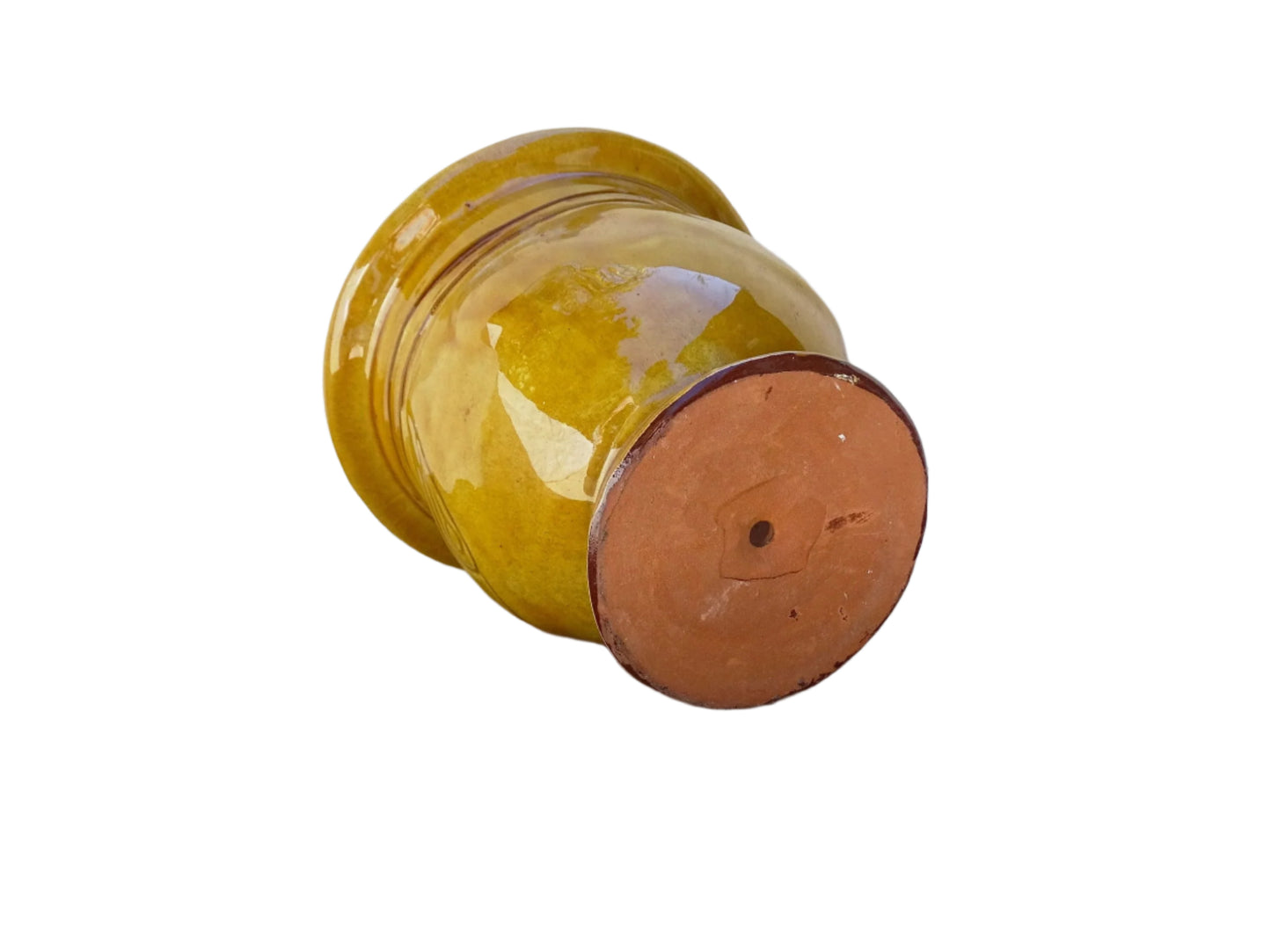 Vintage French Anduze Planter with Ochre Yellow Glaze, a yellow glazed terracotta pot or anduze pot