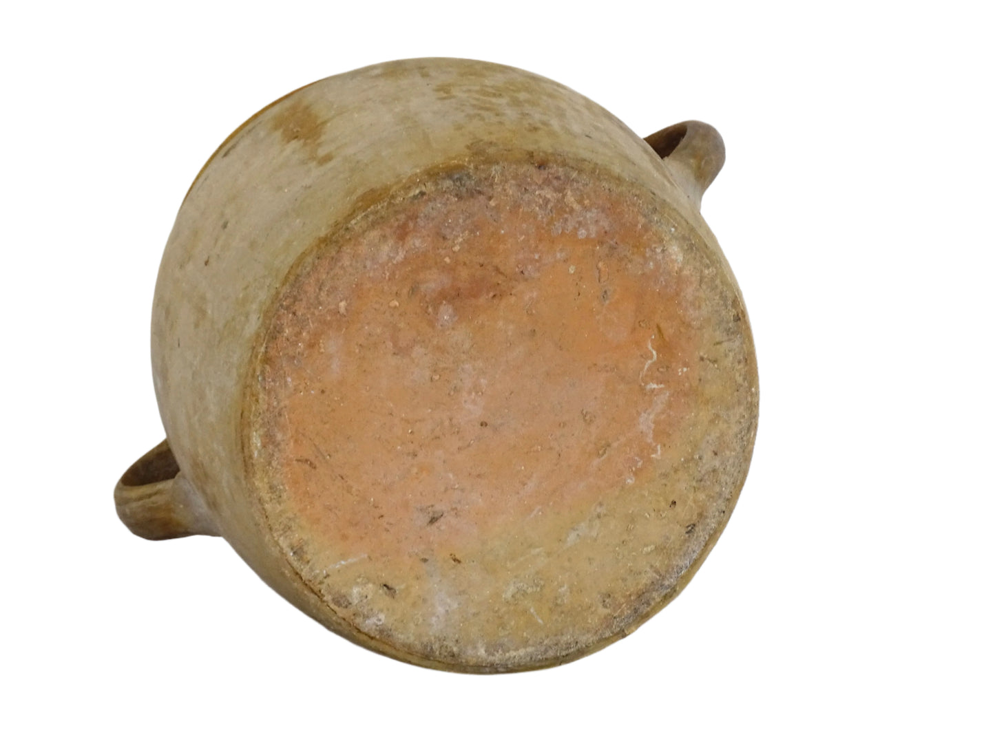 French Antique Terracotta Pot with Yellow Glaze Interior. Confit pot for a rustic antique farmhouse style