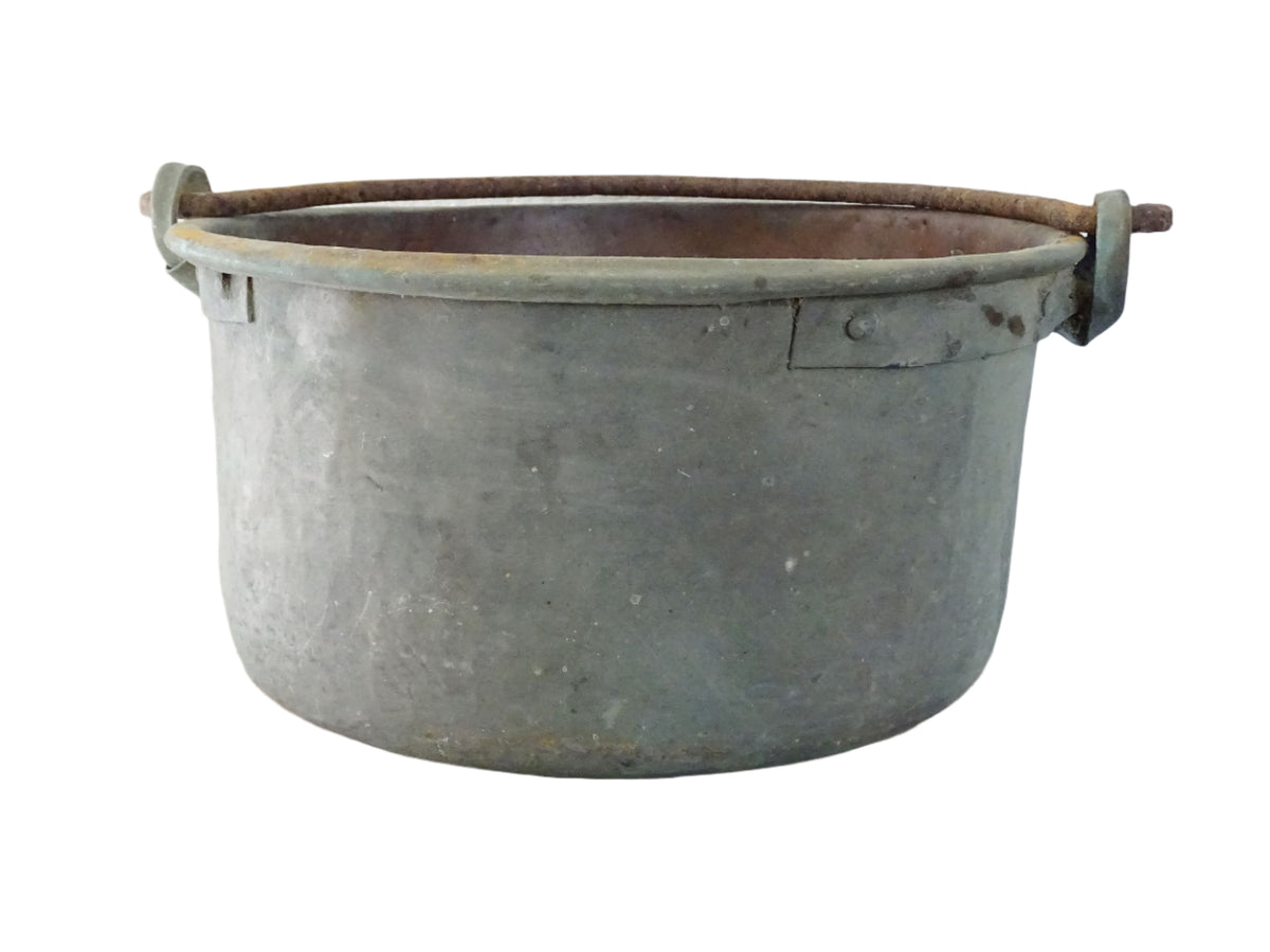 Worn Antique Copper Cauldron with Verdigris