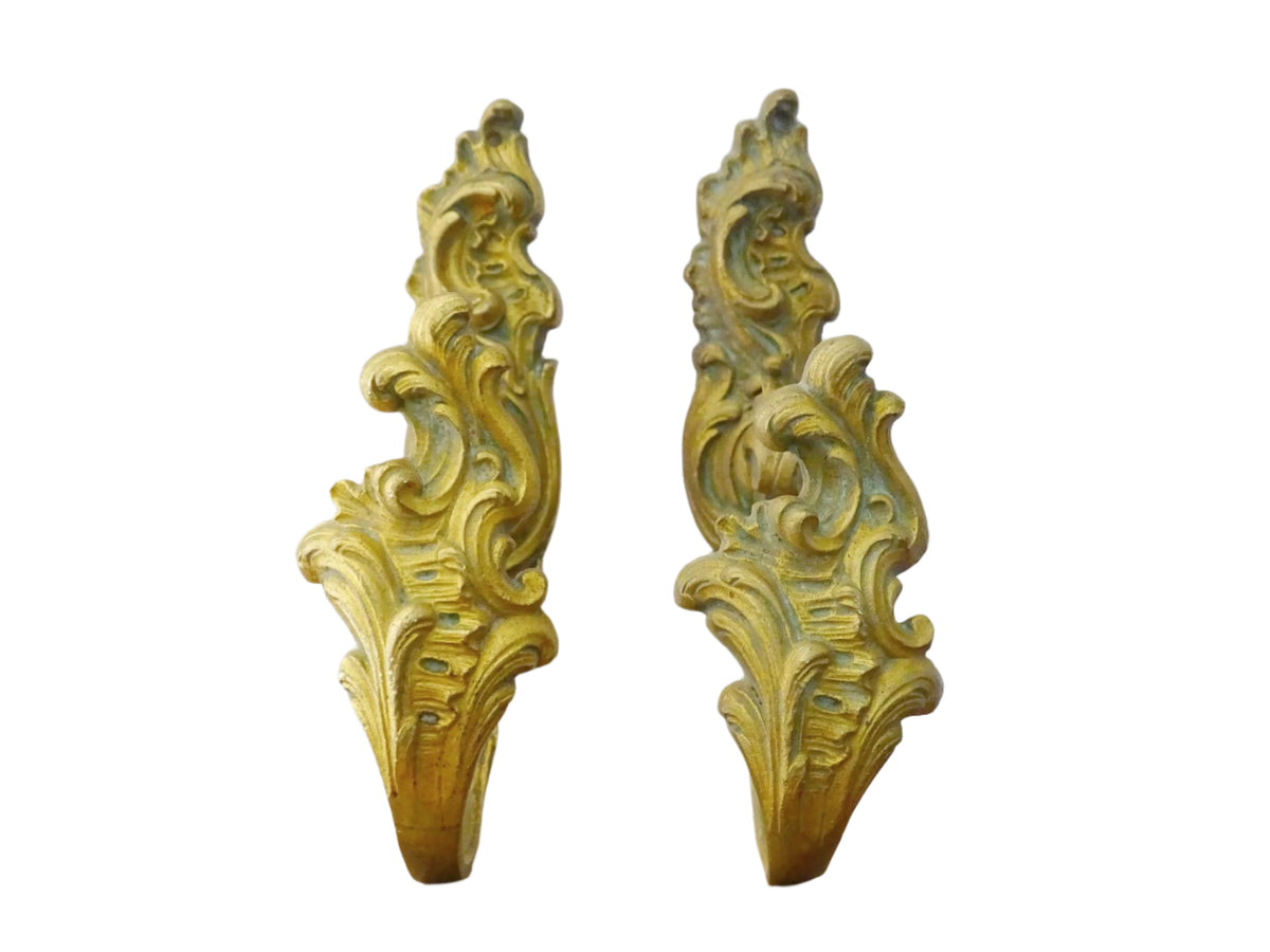 French Antique Curtain Holdbacks in Gilt with acanthus leaf detailing and rococo style