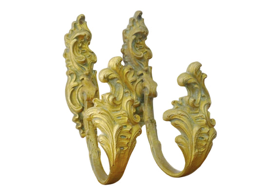 French Antique Curtain Holdbacks in Gilt with acanthus leaf detailing and rococo style