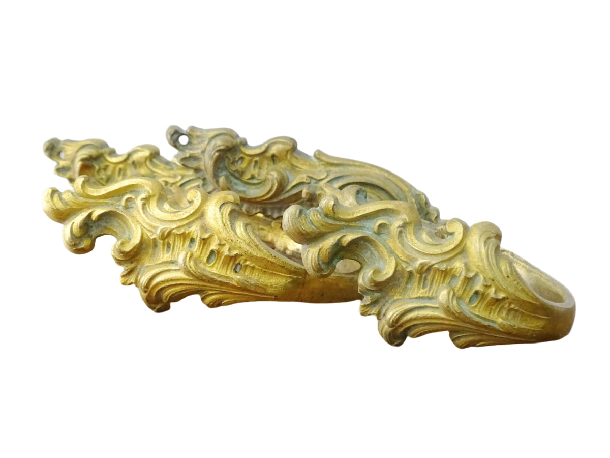 French Antique Curtain Holdbacks in Gilt with acanthus leaf detailing and rococo style