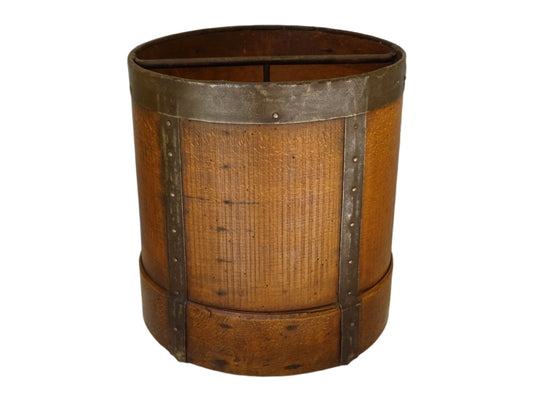 French antique wooden grain measure with bentwood and metal bars, French farmhouse decor.