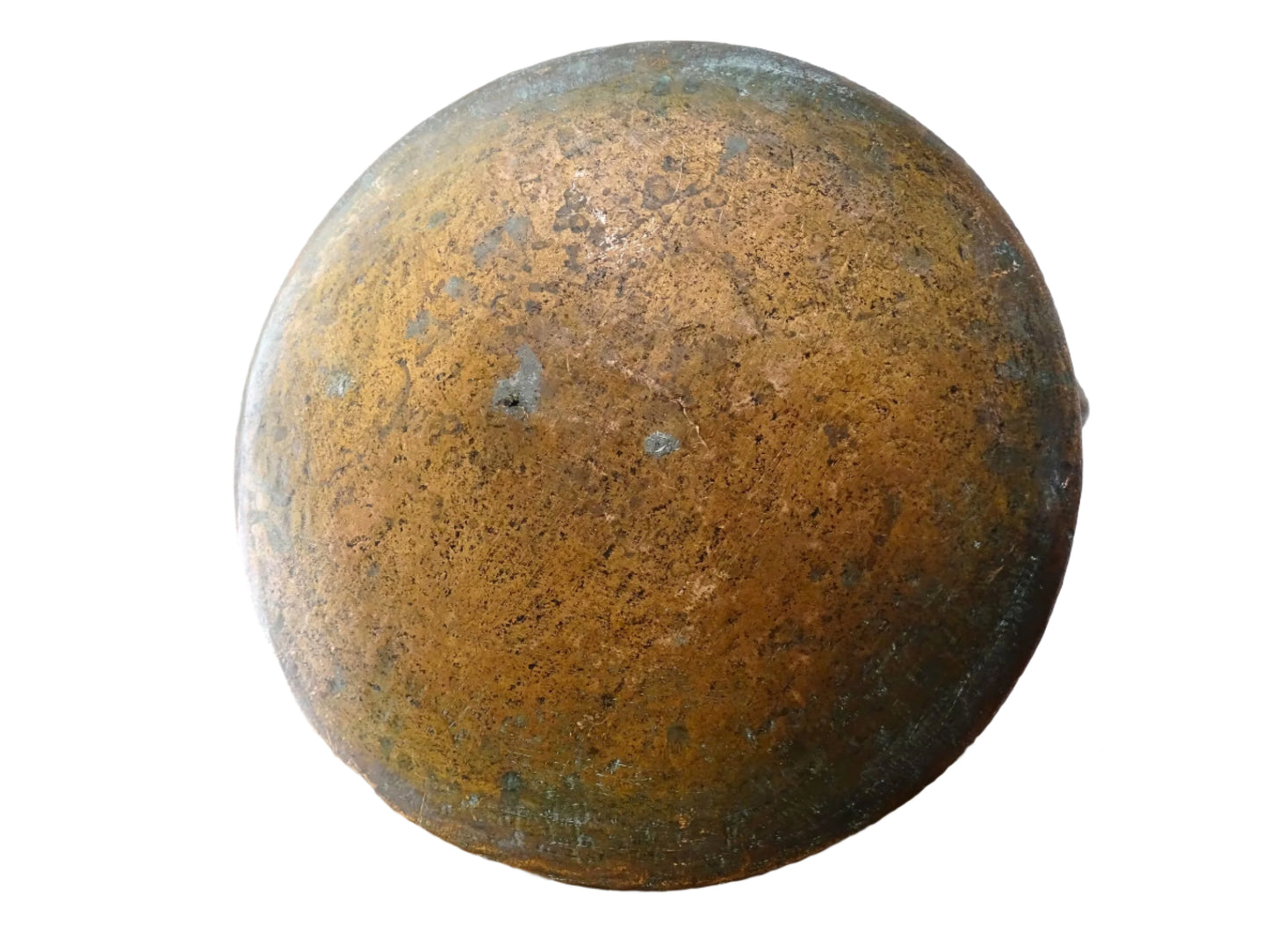 Tapered French antique copper vessel twin handles and a rounded base. Antique copper pot for French countryside decor.