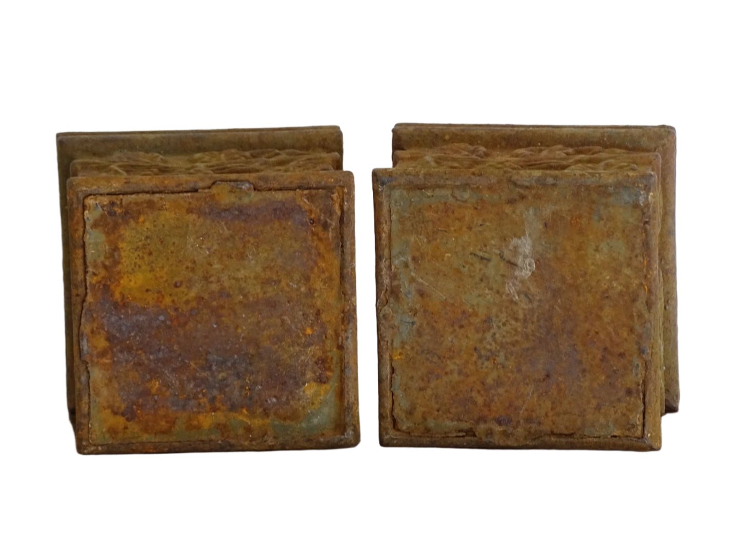 Pair of French antique cast iron planters. Square plant pots with grape and vine decoration. Indoor or outdoor decor.