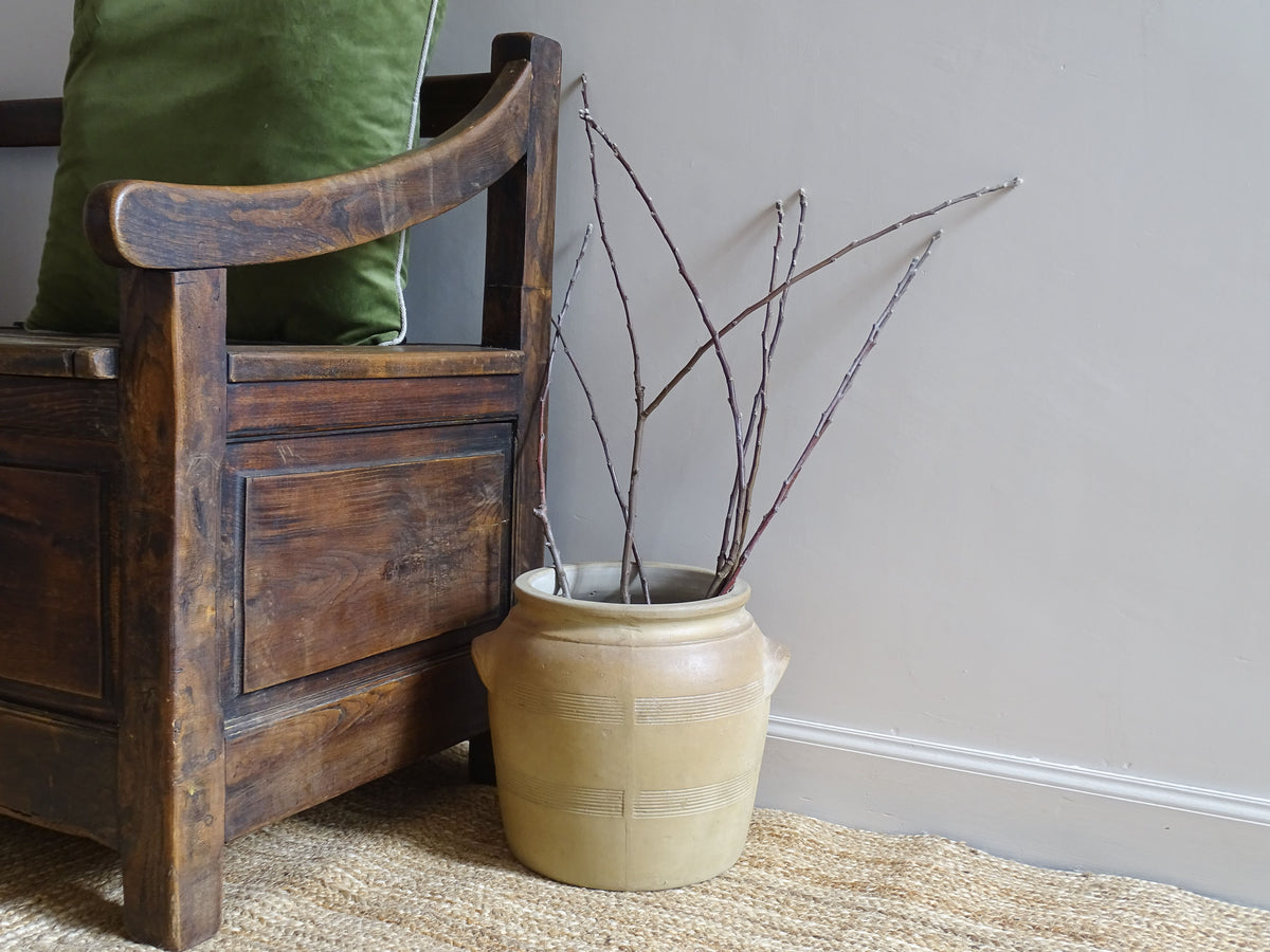 Large French Antique Stoneware Jar with a Brown Glaze 12.6"