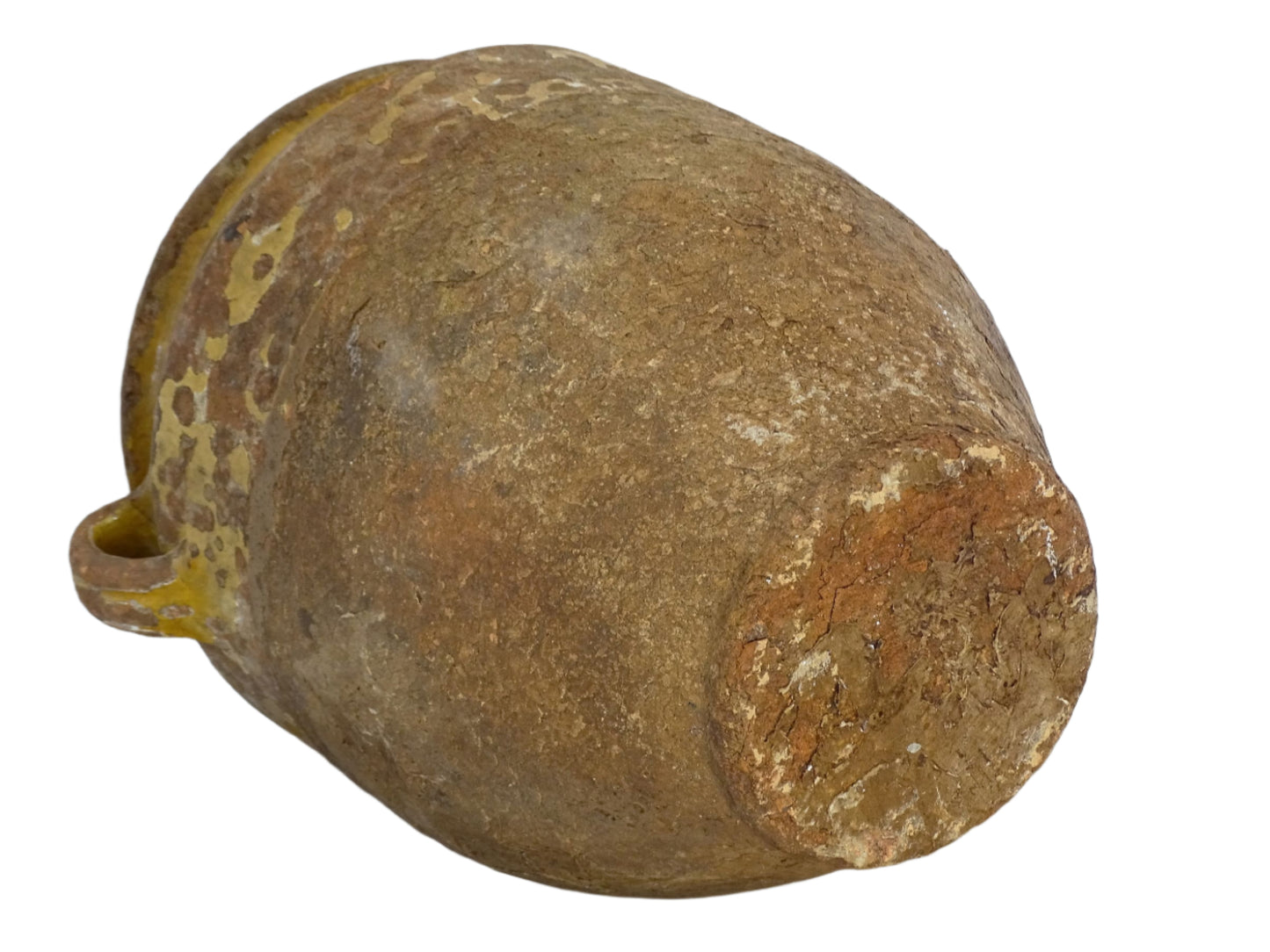 Antique French confit pot with yellow glaze, a large rustic terracotta pot or confit jar from the South of France.