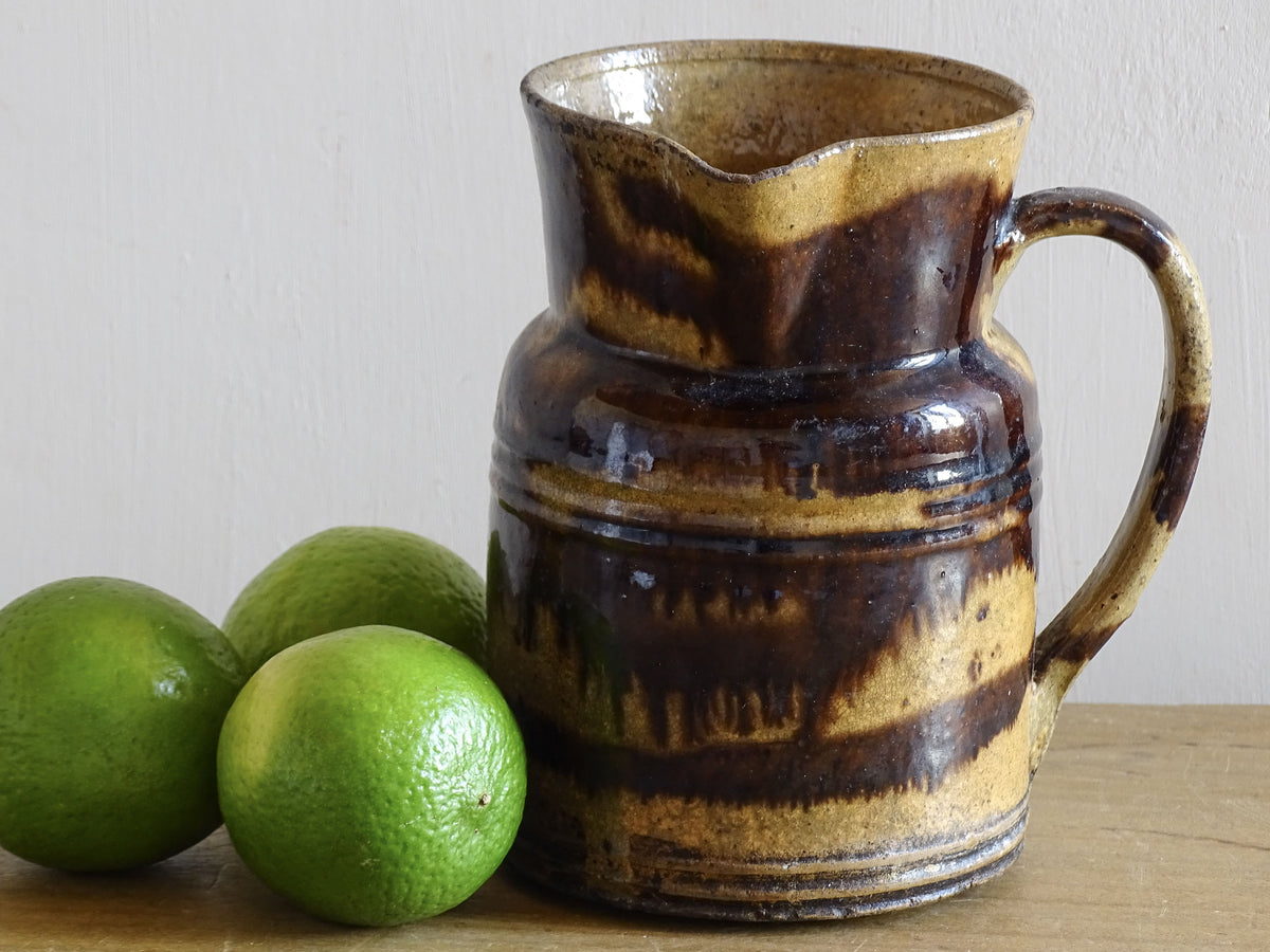 French antique ceramic jug with brown glaze