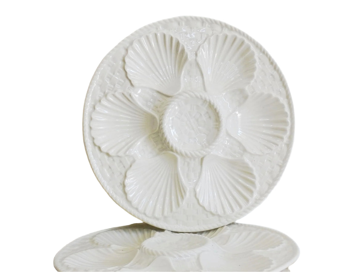 French vintage oyster plates by Longchamp, white oyster plates