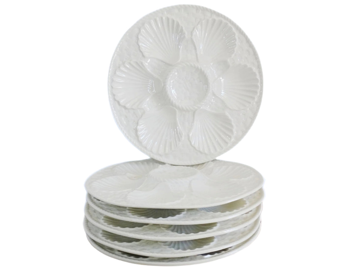 French vintage oyster plates by Longchamp, white oyster plates
