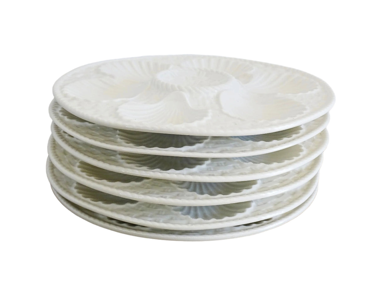 French vintage oyster plates by Longchamp, white oyster plates