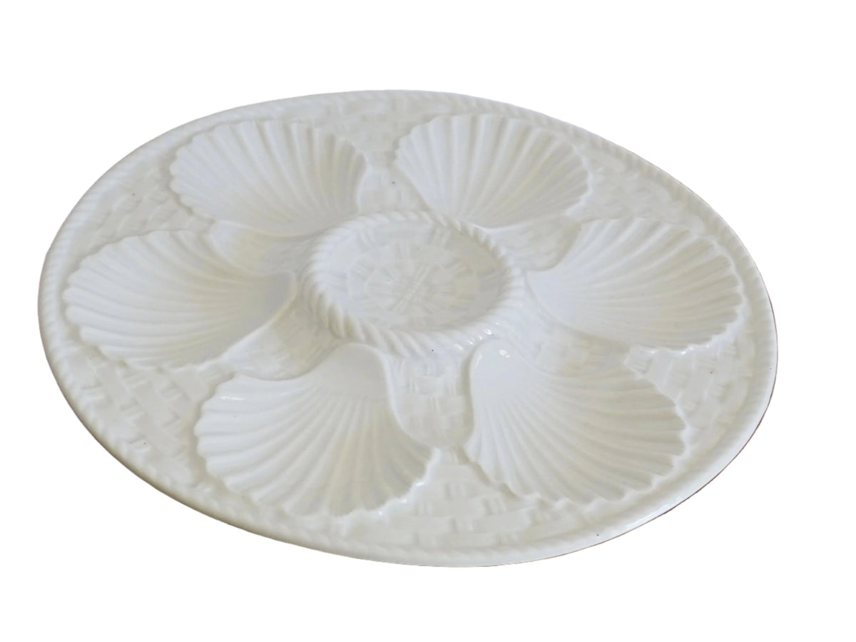French vintage oyster plates by Longchamp, white oyster plates