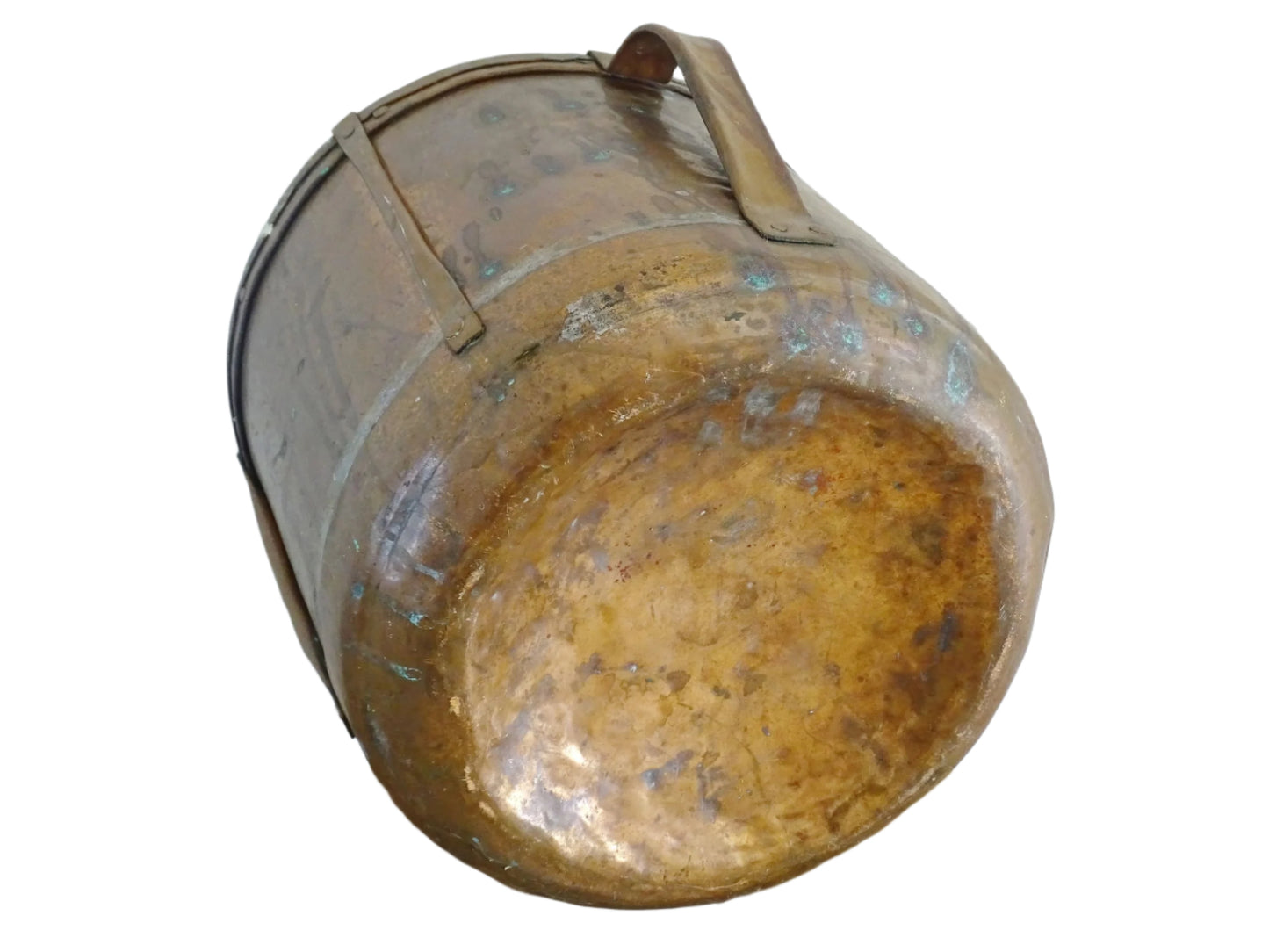 French antique copper ferrat with aged patina and verdigris, 19th-century rustic copper vessel with handles, vintage French farmhouse decor or antique champagne bucket