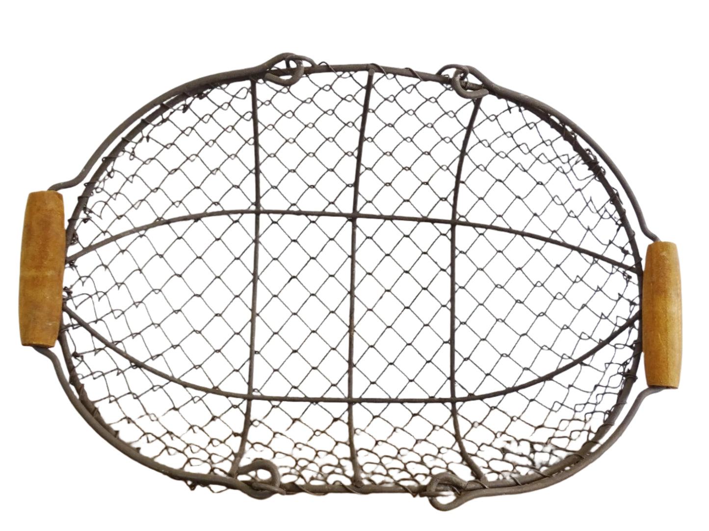 Small French vintage wire harvest basket. Kitchen countertop storage, wire egg basket for a French country kitchen.