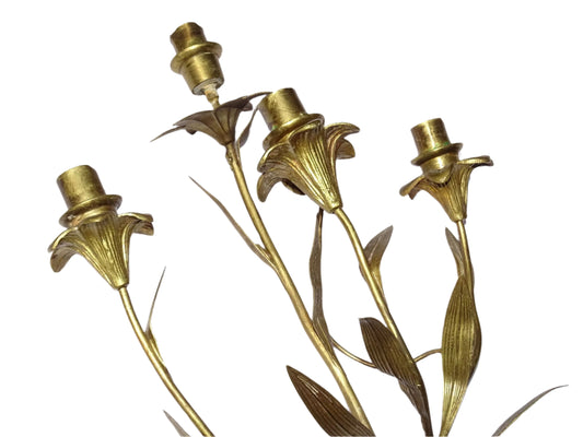 Italian vintage gilt metal candle sconce with leaves and flowers. The wall sconce has space for four candlesticks.