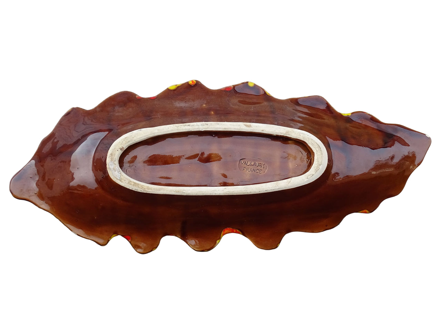 Large French Vintage Vallauris Pottery Bowl in the Shape of a Leaf 20.9"