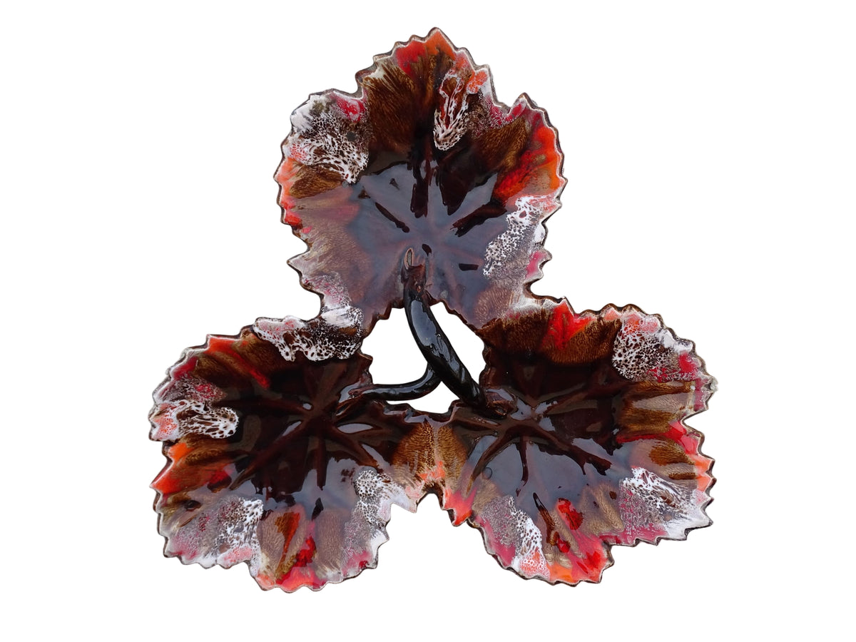 French vintage Vallauris pottery dishes trio with a brown and red glaze.