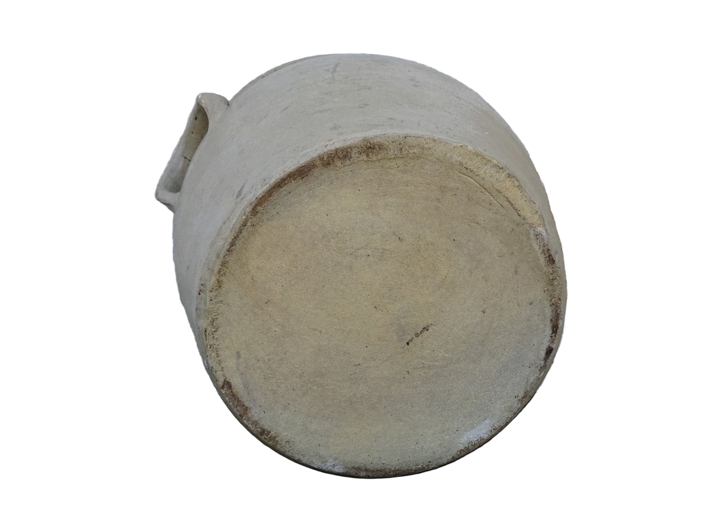 French antique stoneware confit pot with a pale beige glaze. Old cache pot or utensils holder.