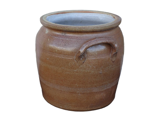 French antique pottery confit pot with brown glaze.