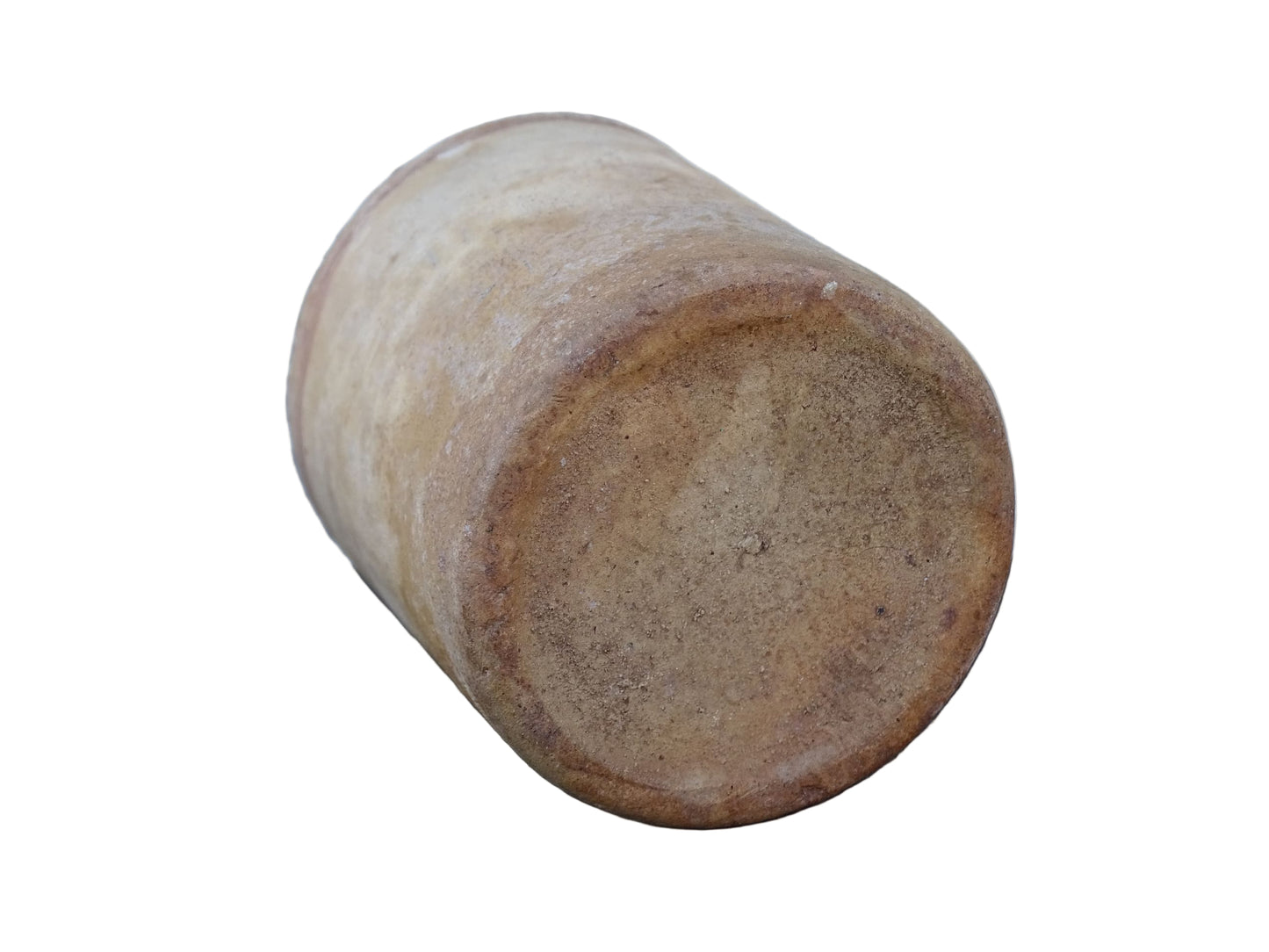 Small French antique terracotta pot. Rustic pottery pot with a brown glaze interior.